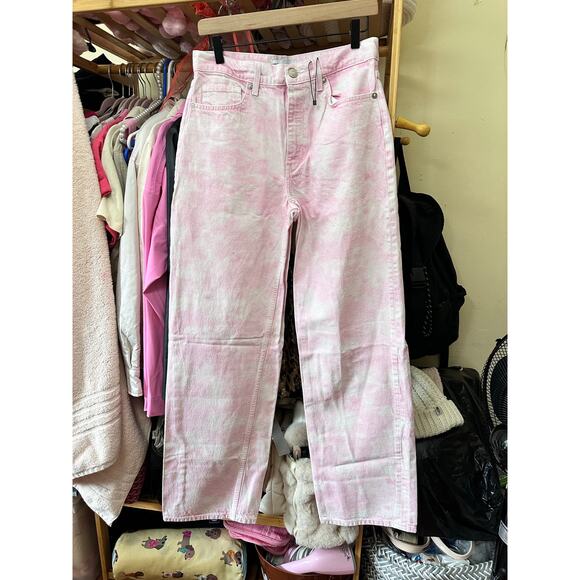 Zara Pink Tie dye Denim Pants Size 6 Bloggers Favorite High Waisted - Picture 8 of 8